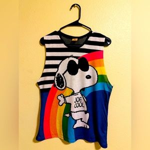 Peanuts by Schultz tank top with netting/mesh at the back.